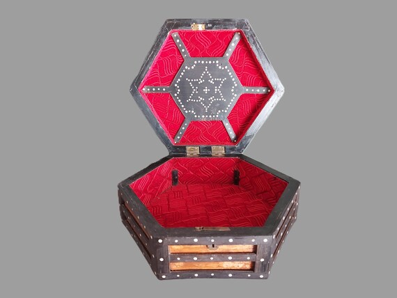 Antique Ebony Jewelry Box: Mother-of-Pearl Inlay,… - image 1