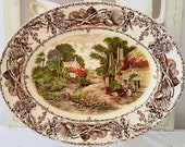 Magnificent Rural Scenes Clarice Cliff Oval Plater A J Wilkinson Polychrome Brown Transferware