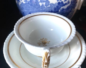 Antique Grainger Worcester Teacup and Saucer: Gold Floral Design
