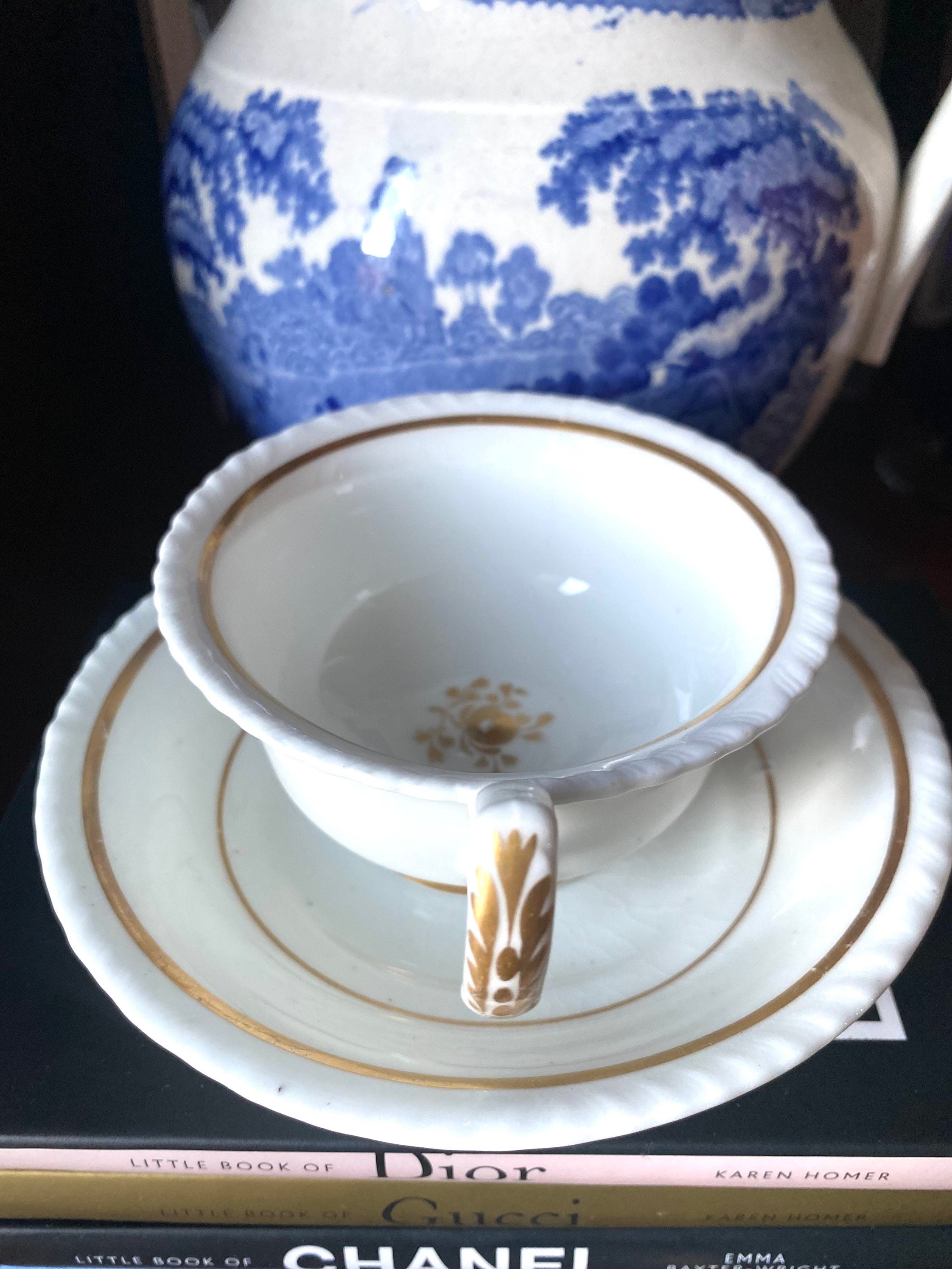 工芸品 GREINGER WORCESTER Cup & Saucer Gorgeous Antique Grainger Worcester Teacup and Saucer C1830