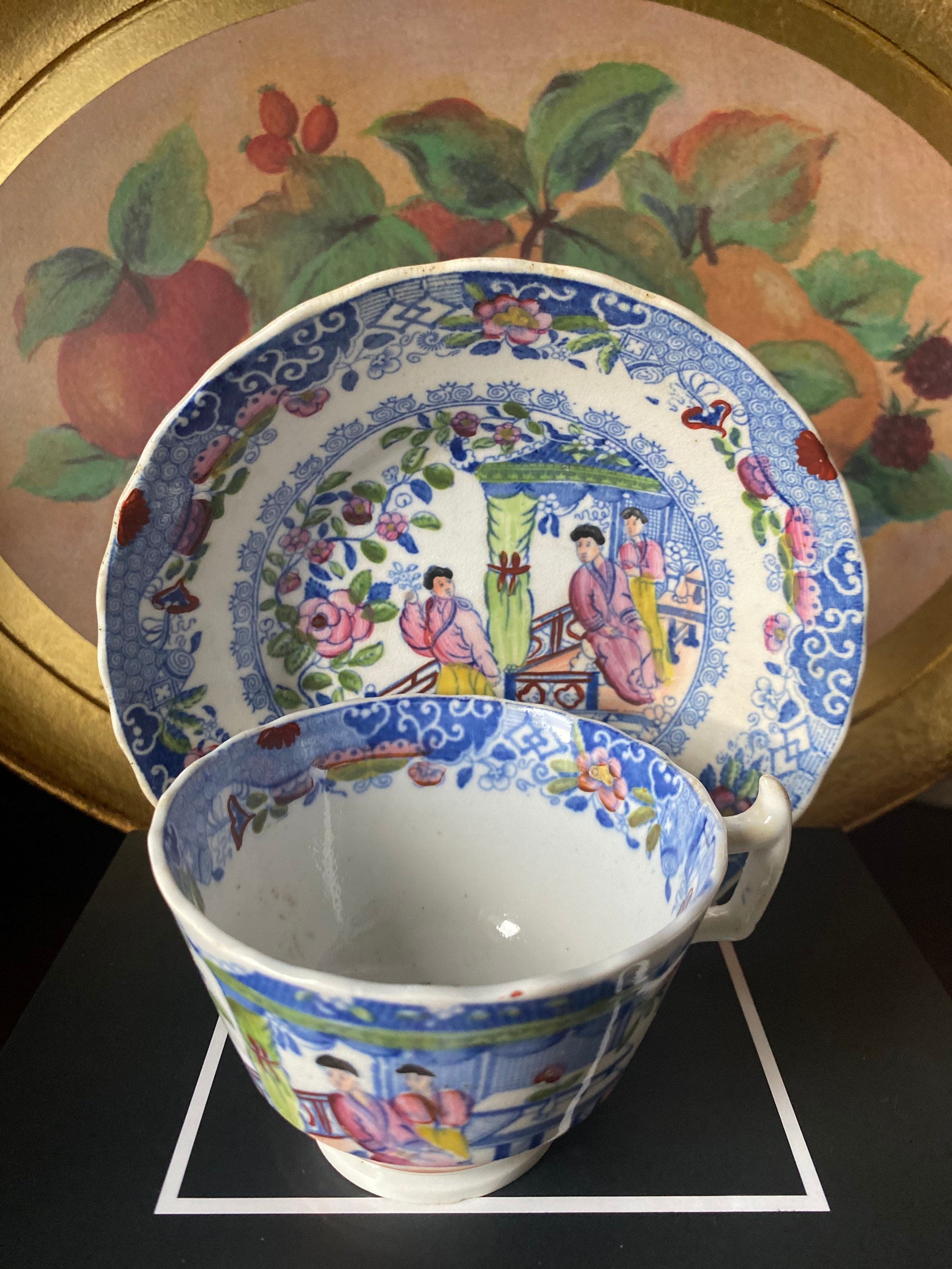 Antique Grainger Worcester Teacup and Saucer: Oriental Style C1830
