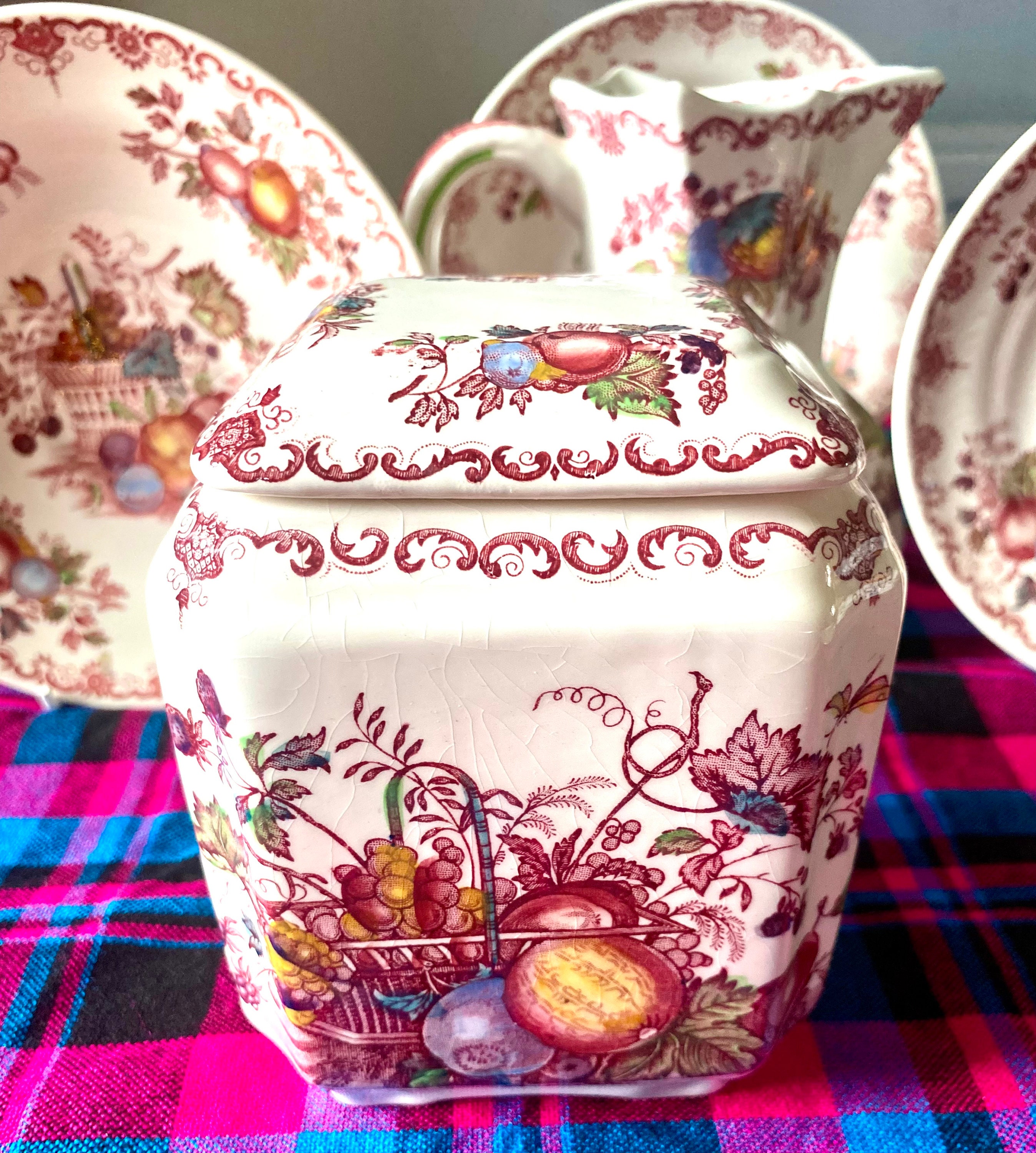 Indian Toleware Tea Caddy Table Lamp - Pink Chintz Indian Toleware Tea Caddy Table Lamp - Pink Chintz