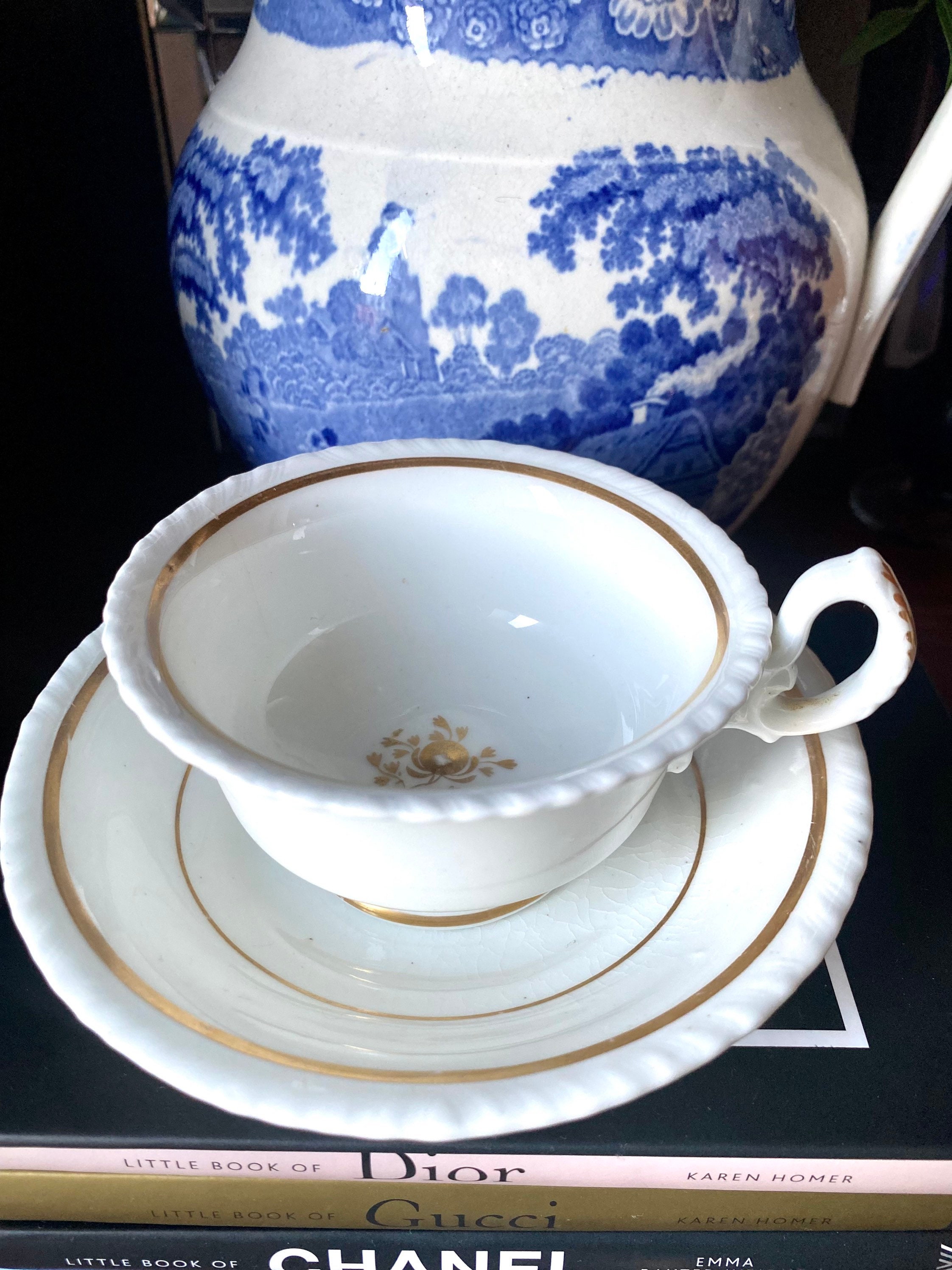 Worcester Porcelain Coffee Cup & Saucer, Plantation Pattern