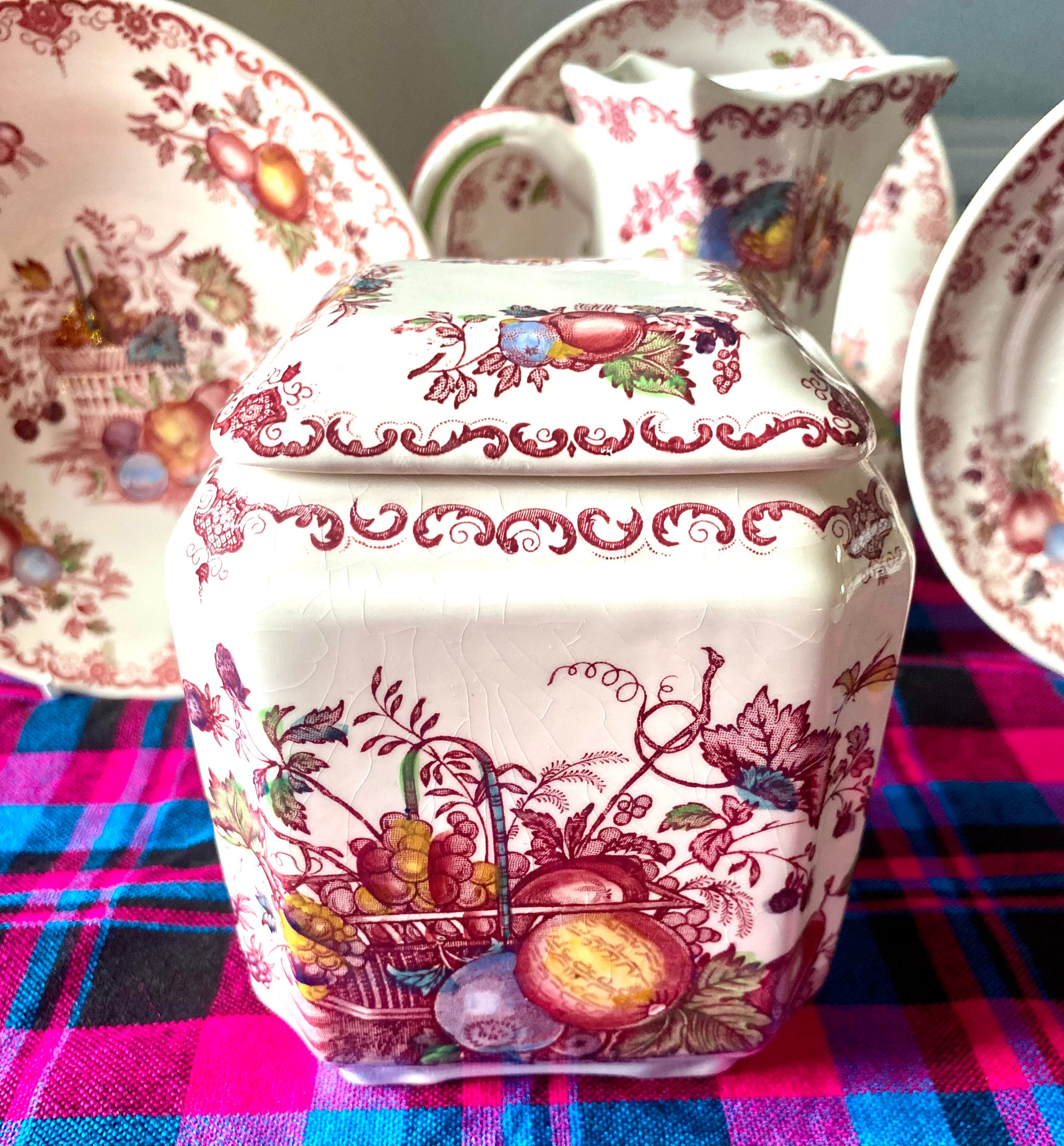 Indian Toleware Tea Caddy Table Lamp - Pink Chintz Indian Toleware Tea Caddy Table Lamp - Pink Chintz