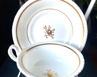 Antique Grainger Worcester Teacup and Saucer: Gold Floral Design