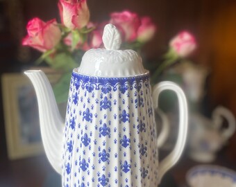 Elegant Vintage Spode Fleur de lys Coffee Pot Blue and white