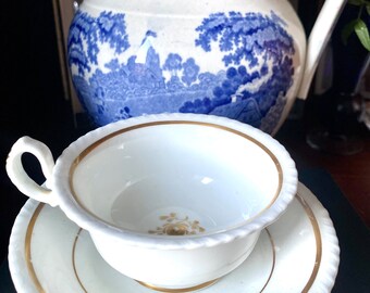Antique Grainger Worcester Teacup and Saucer: Gold Floral Design