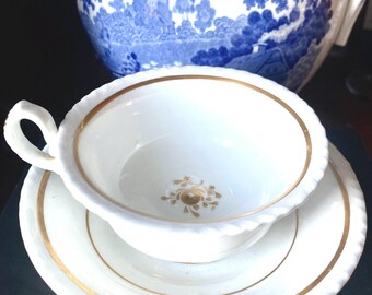 Antique Grainger Worcester Teacup and Saucer: Gold Floral Design