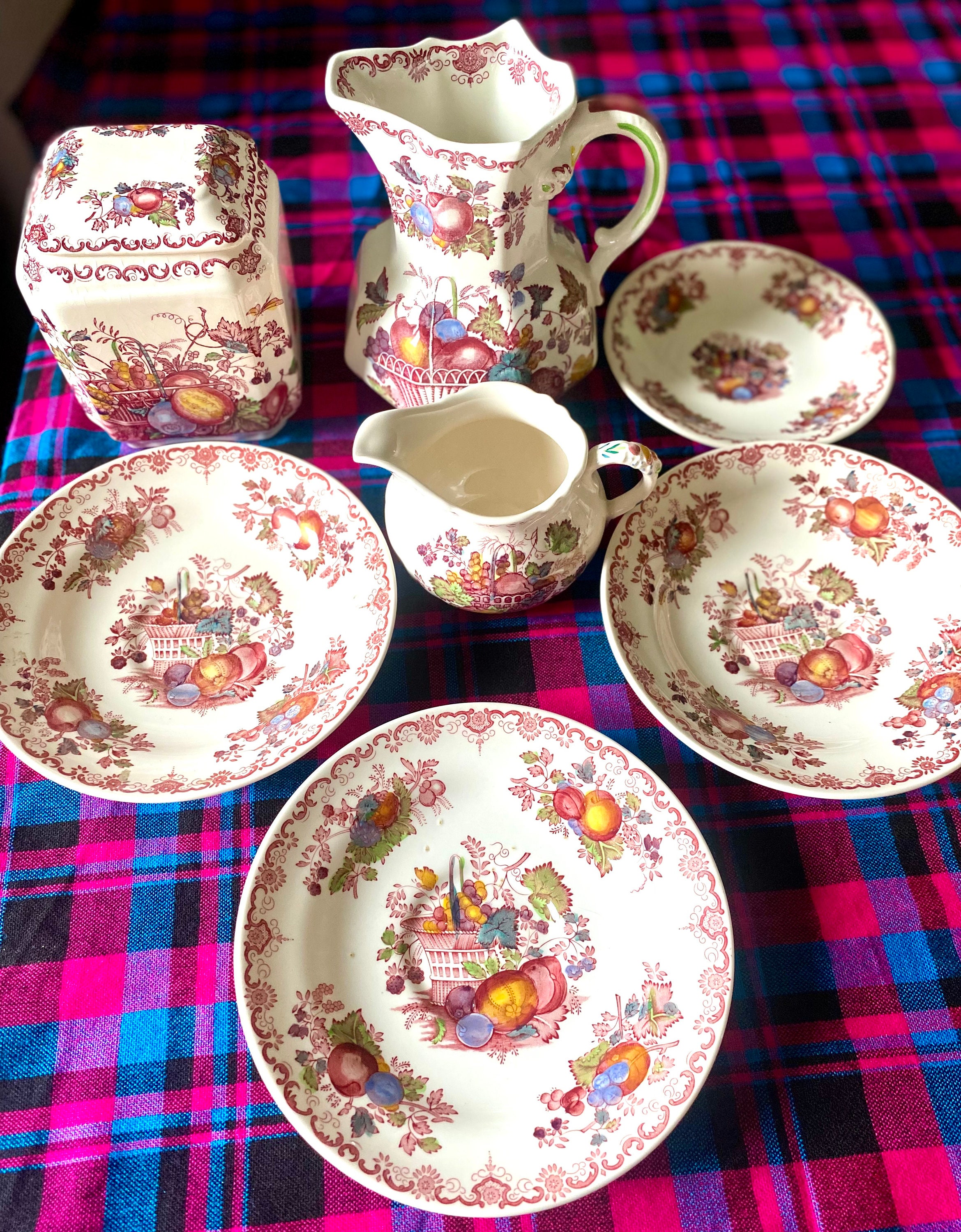 Magnificent Vintage Masons Fruit Basket Pink Pitcher/jug - Etsy