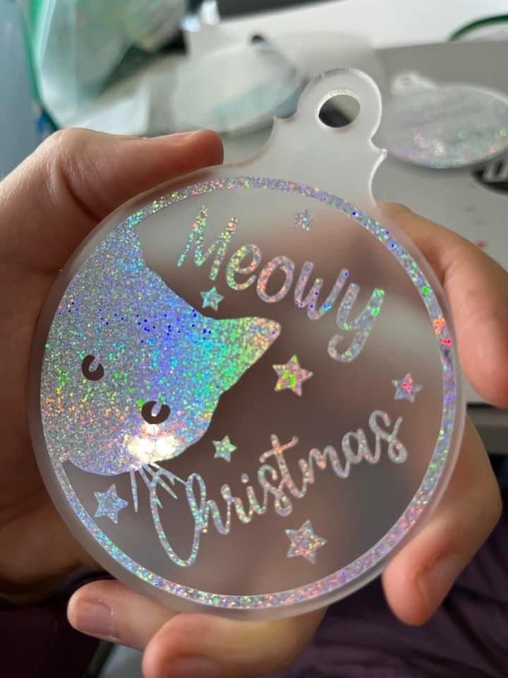 Christmas SVG Cat Decoration Meowy Christmas 3 cut file for flat acrylic bauble, Digital Download, Digital Cut File, png, jpeg, sxf, svg