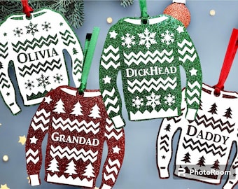 Tacky Christmas Jumper for personalising with name cut files for cricut SVG for vinyl for flat acrylic bauble decoration