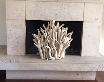 Driftwood 21x20"sculpture,fireplace screen,fireplace insert,driftwood mantle sculpture,sculptural fireplace art,beach decor ,nautical,coasta
