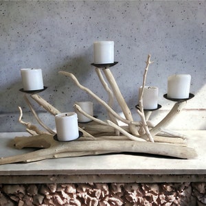 Driftwood 6 cdls candelabra,wood candleholder,farmhouse,fireplace insert,beach,coastal decor,nautical,centerpiece,wedding,cottage,sculpture image 2