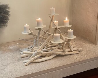 Drijfhout 7 cdls-kandelaar, kustkandelaar, biologische stranddecoratie