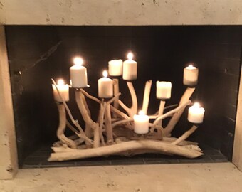 Driftwood 10 cdls candelabra,fireplace incert,mantle decor,candleholder,farmhouse,lake,beach,coastal decor,nautical,centerpiece,cottage