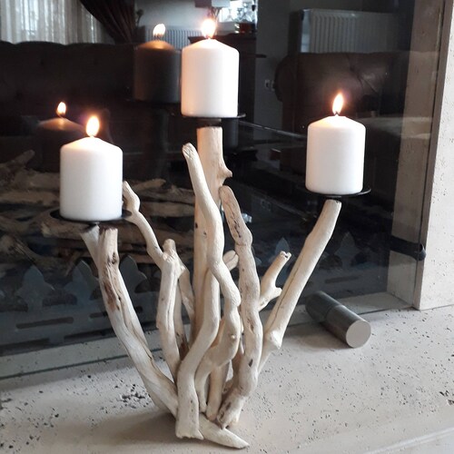 Driftwood shops 3cdls candelabra,Greece,wood candleholder,driftwood art,wedding decor,beach,coastal,nautical,modern,lake,cottage,rustic,farmhouse