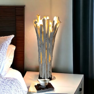 Driftwood table lamp 24.8&quot;,wood bedside lamp,driftwood art,farmhouse decor,beach decor,coastal,nautical,cottage,lake,bedroom lamp,rustic