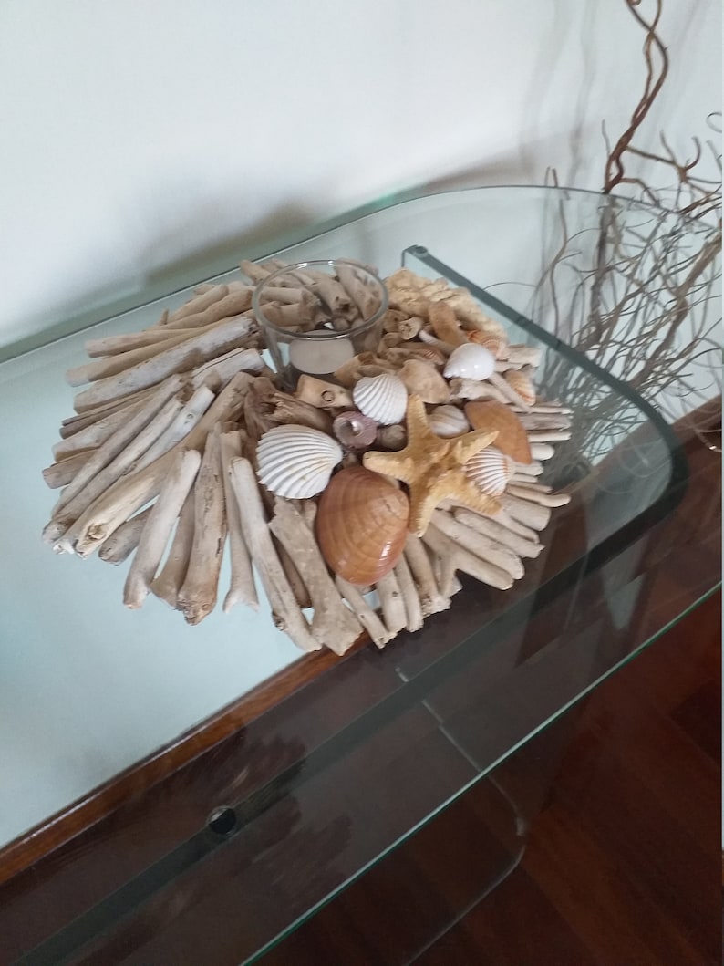 Bougeoir en bois flotté avec coquillages et étoiles de mer, bougeoir en bois, décor de plage, côtier, décor de mariage, décor nautique, art du bois flotté image 7