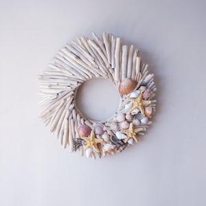 Driftwood 15wreath with shells,wood front door hanger,wall art,nautical decor,door wreath,beach,coastal,wedding decorl,rustic,lake,cottage image 5