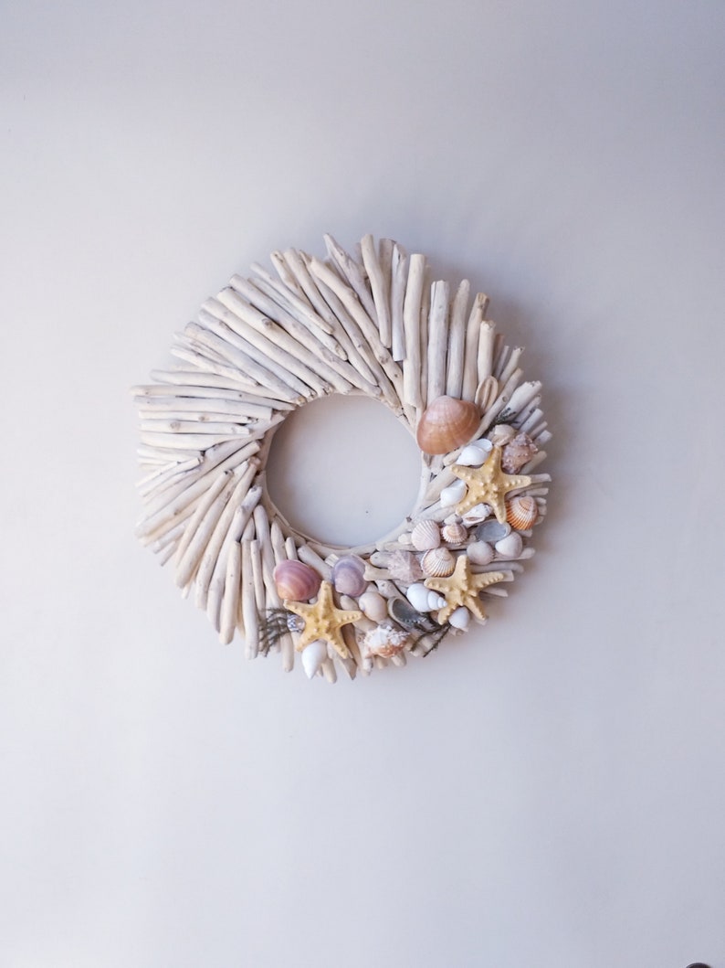 Driftwood 15wreath with shells,wood front door hanger,wall art,nautical decor,door wreath,beach,coastal,wedding decorl,rustic,lake,cottage image 5