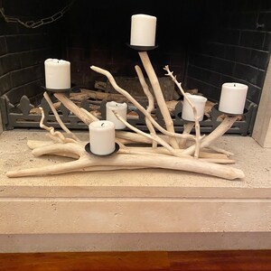 Driftwood 6 cdls candelabra,wood candleholder,farmhouse,fireplace insert,beach,coastal decor,nautical,centerpiece,wedding,cottage,sculpture image 4