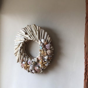 Driftwood 15wreath with shells,wood front door hanger,wall art,nautical decor,door wreath,beach,coastal,wedding decorl,rustic,lake,cottage image 7