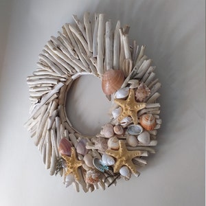 Driftwood 15wreath with shells,wood front door hanger,wall art,nautical decor,door wreath,beach,coastal,wedding decorl,rustic,lake,cottage image 9