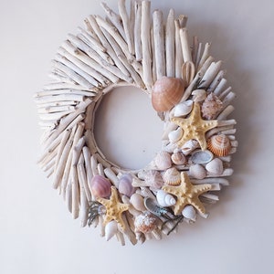 Driftwood 15wreath with shells,wood front door hanger,wall art,nautical decor,door wreath,beach,coastal,wedding decorl,rustic,lake,cottage image 8