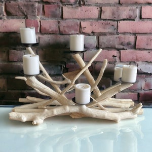 Driftwood 6 cdls candelabra,wood candleholder,farmhouse,fireplace insert,beach,coastal decor,nautical,centerpiece,wedding,cottage,sculpture image 1