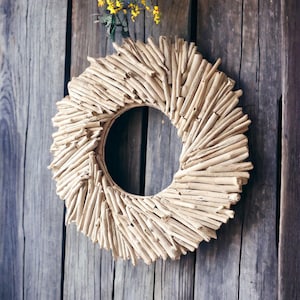 Driftwood wreath 23.6&quot;,wood front door hanger,nautical decor,door wreath,beach,coastal,modern,wedding decor,minimal,lake,cottage,rustic