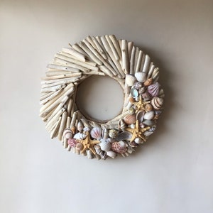 Driftwood 15wreath with shells,wood front door hanger,wall art,nautical decor,door wreath,beach,coastal,wedding decorl,rustic,lake,cottage image 6