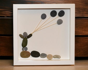 Pebble framed art,Driftwood shadow box decor,Coastal wall decoration