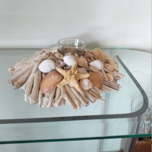 Bougeoir en bois flotté avec coquillages et étoiles de mer, bougeoir en bois, décor de plage, côtier, décor de mariage, décor nautique, art du bois flotté image 10