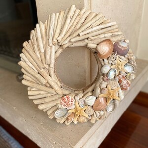 Driftwood 15wreath with shells,wood front door hanger,wall art,nautical decor,door wreath,beach,coastal,wedding decorl,rustic,lake,cottage image 10