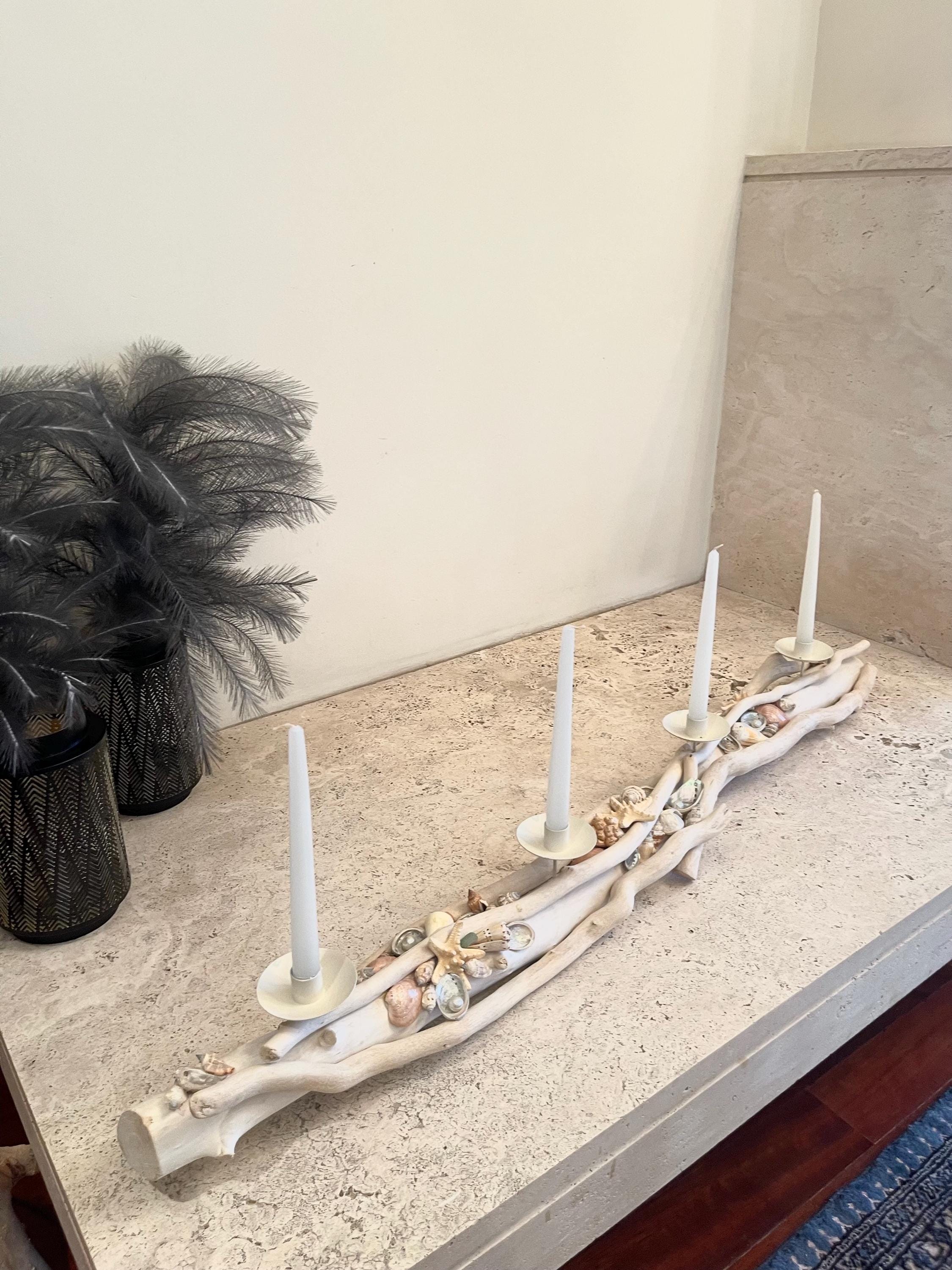 Treibholz Kerzenständer, Küstendekoration mit Muscheln, Strandtischdekoration