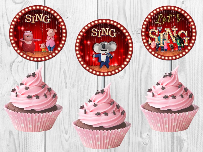 Sing cupcake toppers Sing cake toppers printable Sing the movie birthday decorations Sing party supply Sing birthday outfit Instant download