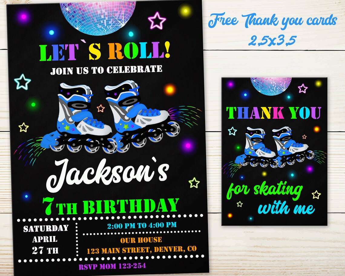 Roller Skate Invitation Boy Skating Birthday Invitation Roller Etsy