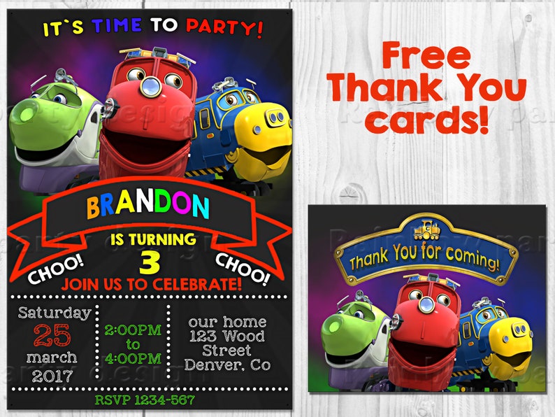 Chuggington Birthday Invitation Thank You Birthday Etsy
