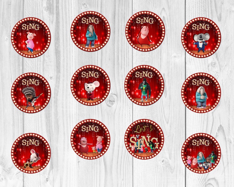 Sing cupcake toppers Sing cake toppers printable Sing the movie birthday decorations Sing party supply Sing birthday outfit Instant download