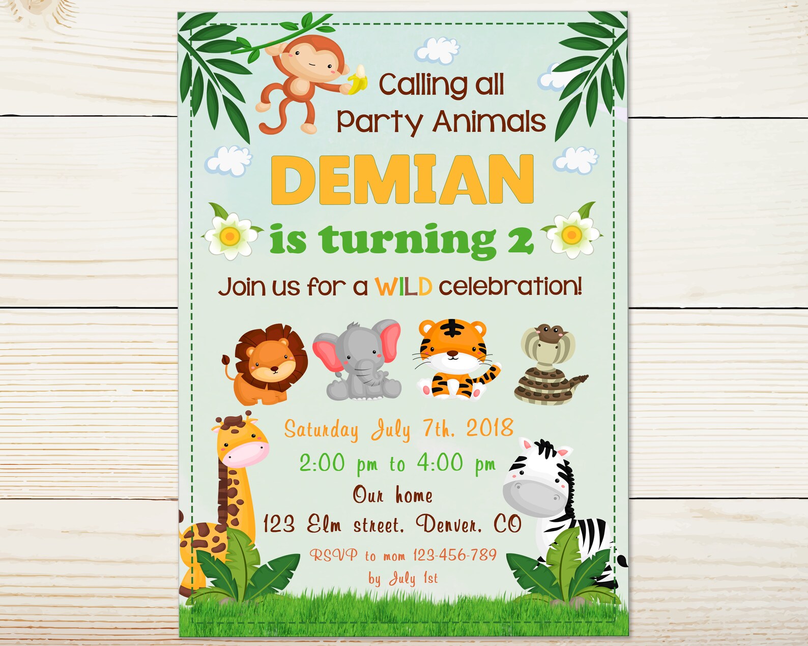 Jungle invitation Jungle birthday invitation printable 1st Etsy