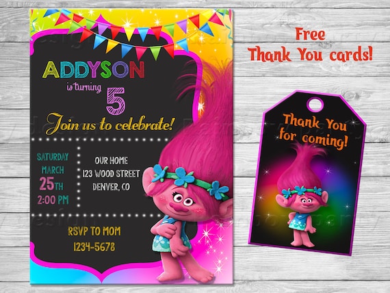 trolls birthday invitation trolls invitation troll invites etsy