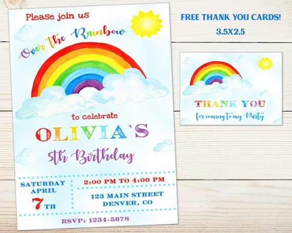 Invitation Danniversaire Darc En Ciel Au Dessus De Etsy