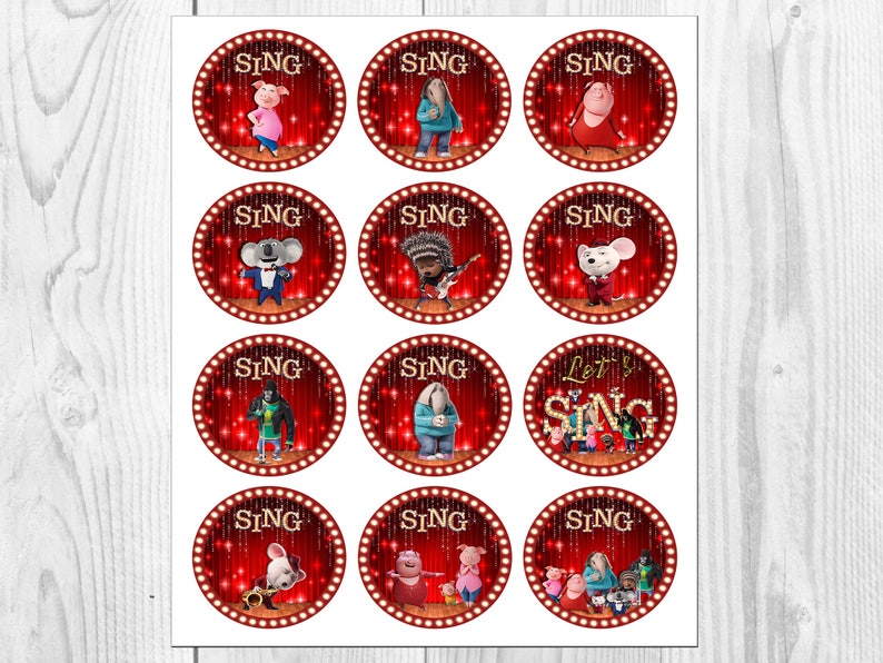 Sing cupcake toppers Sing cake toppers printable Sing the movie birthday decorations Sing party supply Sing birthday outfit Instant download