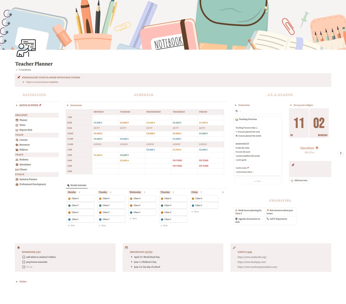 Teacher Planner Notion, Lesson Planner, Report Card Generator, Reusable ...