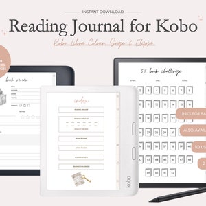 Puede incluir: Un diario de lectura digital para lectores electrónicos Kobo, con una plantilla de reseña de libros, un índice con enlaces para una fácil navegación y un rastreador de desafío de 52 libros. El diario está diseñado para ser utilizado con un lápiz.