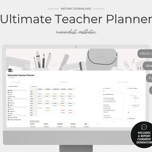 Noción minimalista de planificación de profesores, planificador de lecciones, generador de boletas de calificaciones, sistema de organización de profesores reutilizable, plantilla de nociones para profesores
