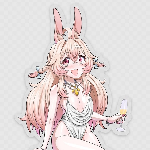 Virtual pink rabbit girl cocktail dress ver. die-cut sticker