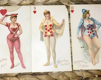Original 1890's Pinups, Erotic Playing Cards. Hard A Port Trumps Long Cut, Tobacco Advertisement, First Pin-up deck, Complete 53 Cards
