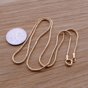 VERMEIL 24K Gold over Sterling Silver Snake Chain 1.4mm, Clasp Spring, Select Length