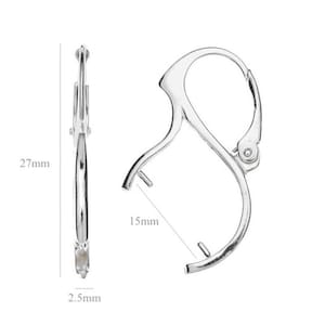 Sterling Silver Lever Backs with Pinch Bail for round beads 15mm